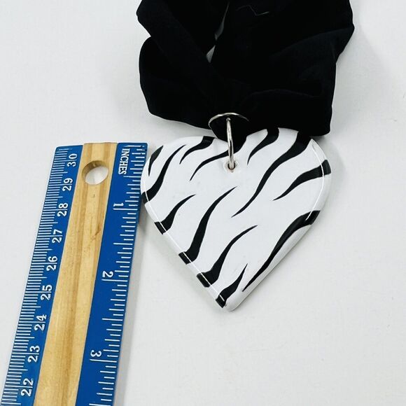 Handmade Puebla Mexico Ceramic Heart Pendant Necklace Scarf Zebra Tiger Stripes - Picture 5 of 6